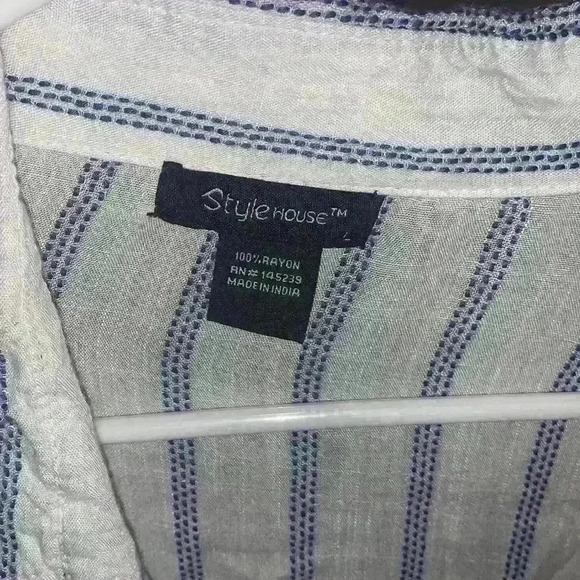 Ladies Office Tops Blouse Shirt For Woman Female Blue Striped - Picture 4 of 4